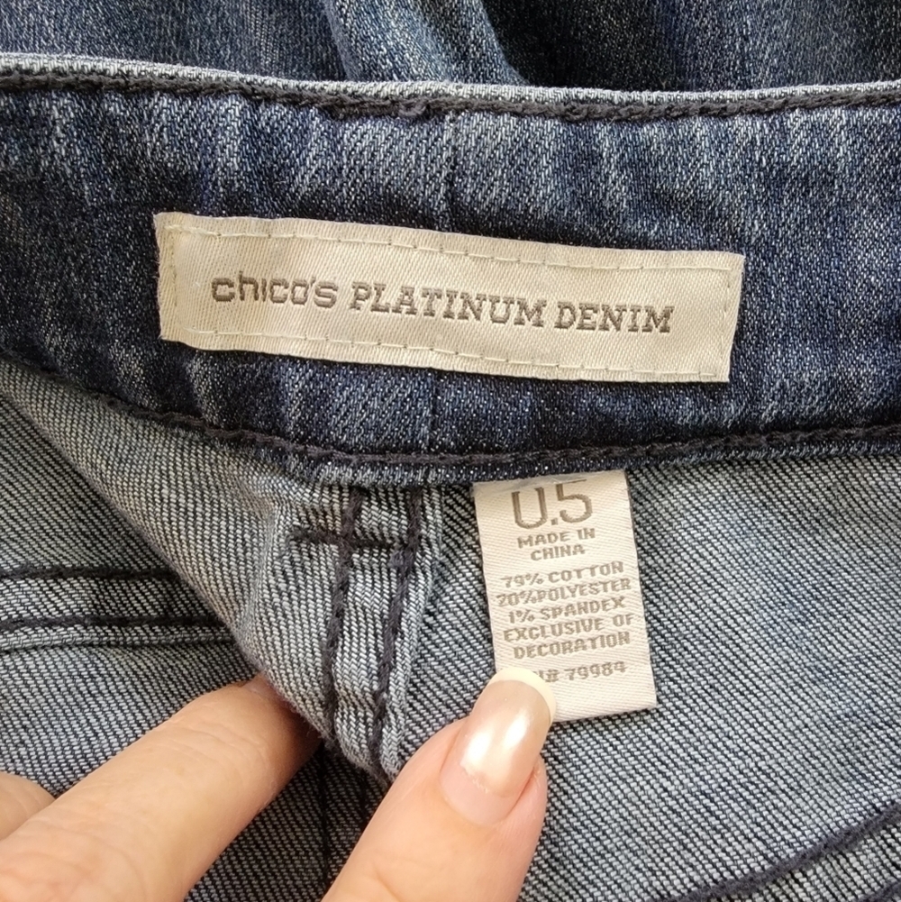 Chico's Platinum Ankle Denim Jeans W/Embellished Pocket - Picture 6 of 7